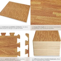 Ensemble de 24 Dalles Carrées Tapis de sol Sport 24 pièces avec 48 bordures imprimé bois-Tectake New