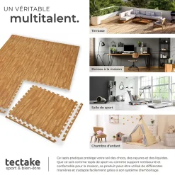 Ensemble de 24 Dalles Carrées Tapis de sol Sport 24 pièces avec 48 bordures imprimé bois-Tectake New