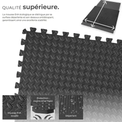 Ensemble de 24 Dalles Carrées Tapis de sol Sport 24 pièces avec 48 bordures noir-Tectake Best