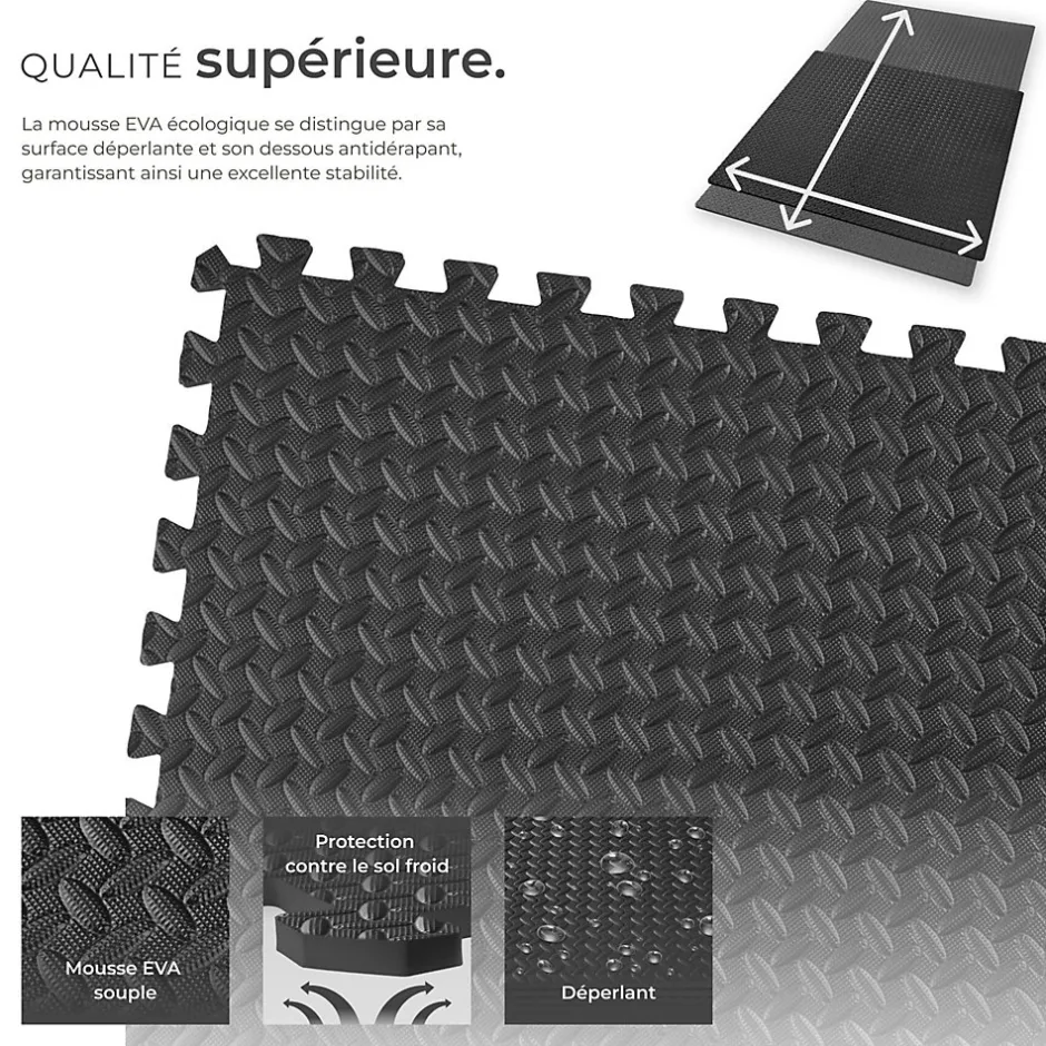 Ensemble de 24 Dalles Carrées Tapis de sol Sport 24 pièces avec 48 bordures noir-Tectake Best
