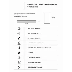 Divina Home Ensemble de 10 panneaux décoratifs effet pierre 3D, revêtement mural PU 7,2 m², 120x60x3 cm, Gris Volcan