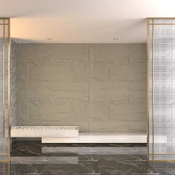 Divina Home Ensemble de 10 panneaux décoratifs effet pierre 3D, revêtement mural PU 7,2 m², 120x60x3 cm, gris ciment