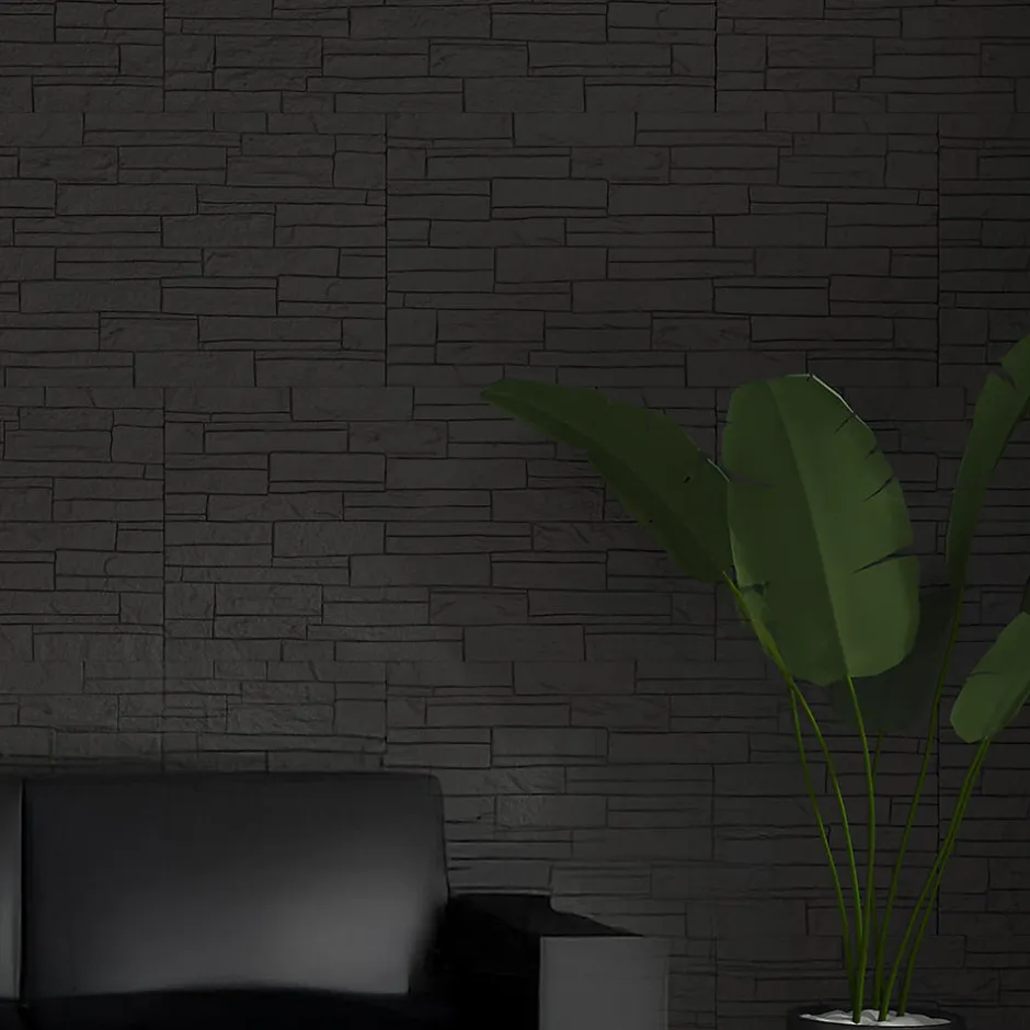 Ensemble de 12 panneaux décoratifs effet brique et pierre 3D, revêtement mural PU 8,6 m², 120x60x2,5 cm, gris ardoise-Divina Home