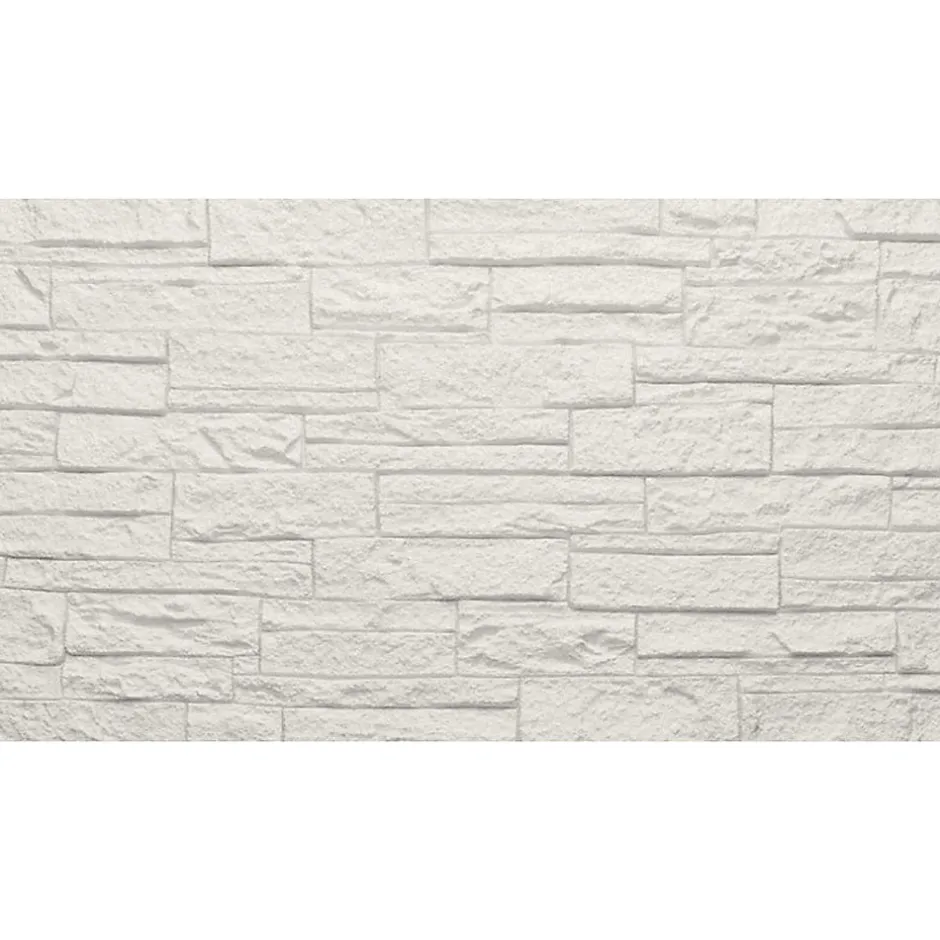 Divina Home Ensemble de 12 panneaux décoratifs effet brique et pierre 3D, revêtement mural PU 8,6 m² (120x60x2,5 cm), quartzite blanc