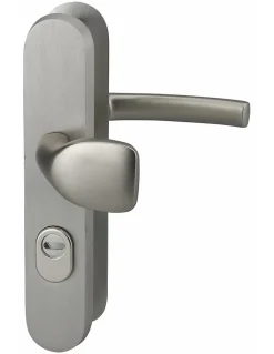 Ensemble de poignées de sécurité palière pour porte d'entrée, béquille et aileron , entr'axes 216mm, anodisé inox --Thirard