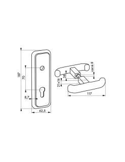 Ensemble de poignées et plaque de propreté de porte de garage T, carré 8mm, noir --Thirard Online