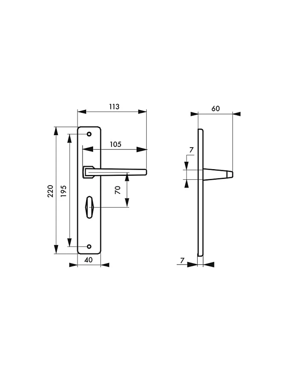 Thirard Ensemble de poignées Picardie à condamnation, pour sanitaire, carré 7mm, entr'axes 195mm, couleur champagne -