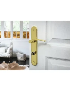 Thirard Ensemble de poignées pour porte de chambre Dionysos trou de clé, carré 7mm, entr'axes 195mm, laitonné -