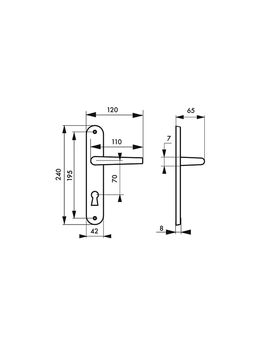 Thirard Ensemble de poignées pour porte de chambre Dionysos trou de clé, carré 7mm, entr'axes 195mm, laitonné -