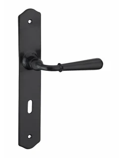 Ensemble de poignées pour porte de chambre Charon trou de clé, carré 7mm, entr'axes 195mm, acier patiné --Thirard Sale