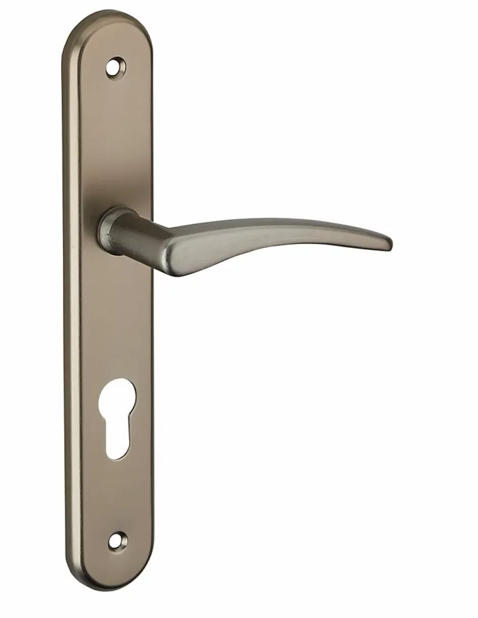 Thirard Ensemble de poignées pour porte d'entrée Vesta trou de cylindre, carré 7mm, entr'axes 195mm, nickelé satiné -