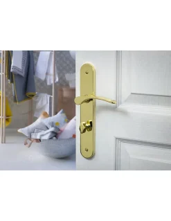 Ensemble de poignées pour salle de bain/toilette Dionysos à condamnation, carré 7mm, entr'axes 195mm, laitonné --Thirard Sale