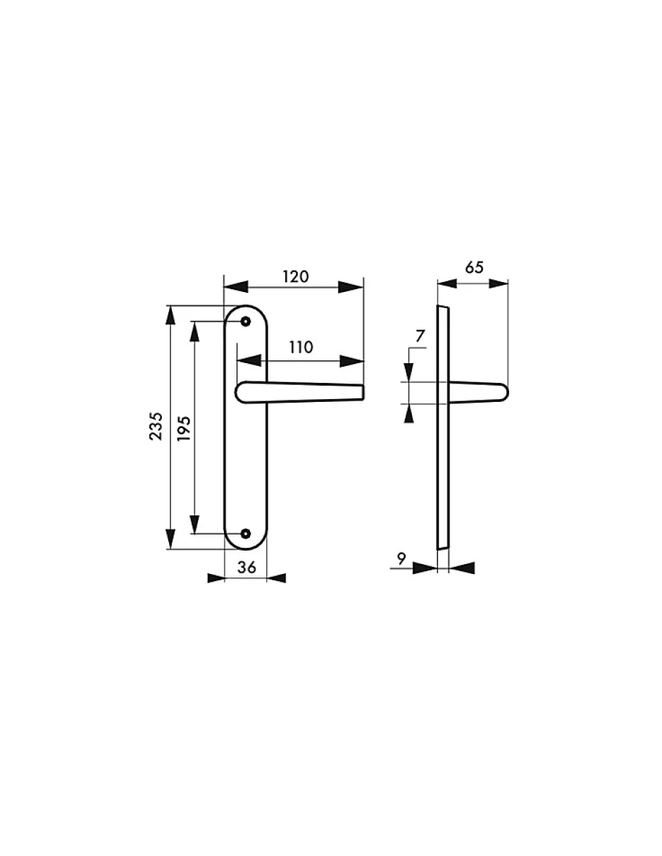 Thirard Ensemble de poignées pour porte intérieure Hebe sans trou, carré 7mm, entr'axes 195mm, laqué blanc -