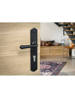 Thirard Ensemble de poignées pour porte d'entrée Charon trou de cylindre, carré 7mm, entr'axes 195mm, acier patiné -