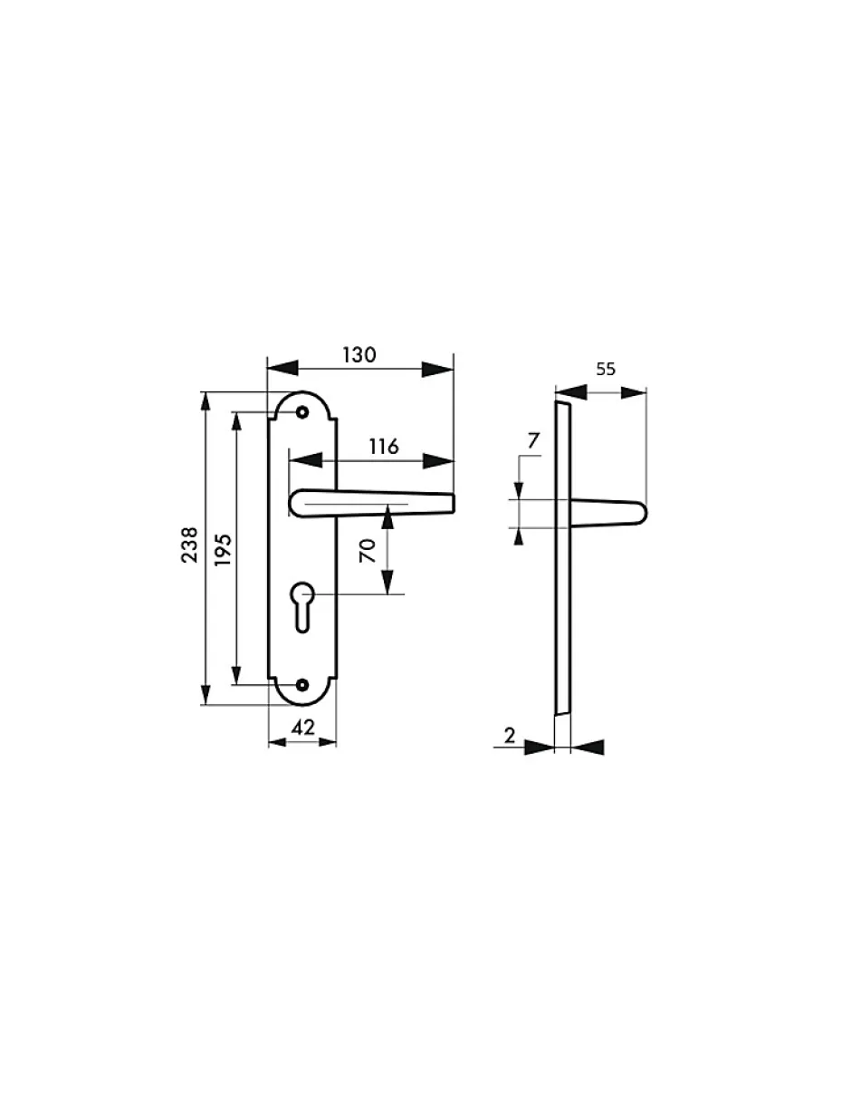 Thirard Ensemble de poignées pour porte d'entrée Charon trou de cylindre, carré 7mm, entr'axes 195mm, acier patiné -