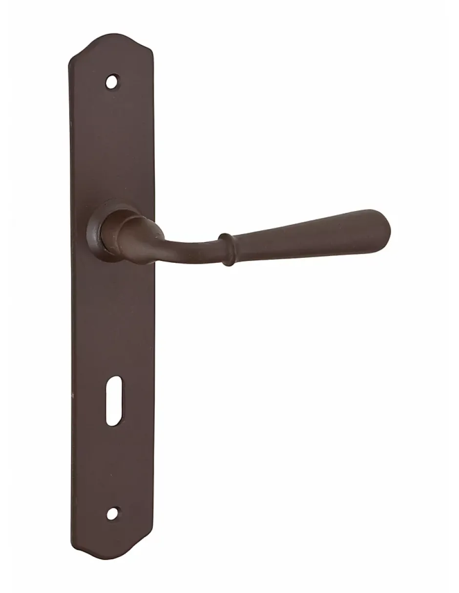 Thirard Ensemble de poignées pour porte de chambre Charon trou de clé, carré 7mm, entr'axes 195mm, acier rouillé -