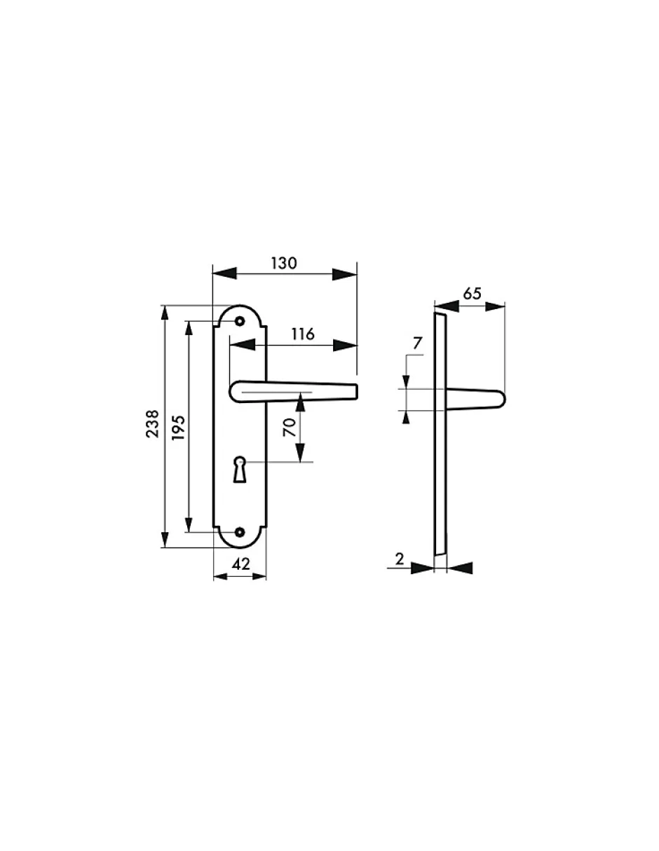 Thirard Ensemble de poignées pour porte de chambre Charon trou de clé, carré 7mm, entr'axes 195mm, acier rouillé -