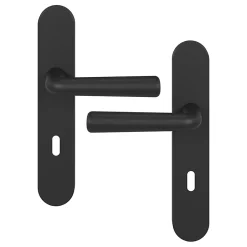 GoodHome Ensemble poignée sur plaque rond serrure Dizel effet nickel mat noir L.121.5mm x l.42mm entraxe 165-195mm