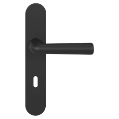 GoodHome Ensemble poignée sur plaque rond serrure Dizel effet nickel mat noir L.121.5mm x l.42mm entraxe 165-195mm