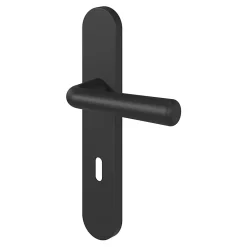 GoodHome Ensemble poignée sur plaque rond serrure Dizel effet nickel mat noir L.121.5mm x l.42mm entraxe 165-195mm