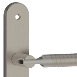 GoodHome Ensemble poignée sur plaque rond à condamnation Esles aluminium L.243 x l.40mm entraxe 195mm