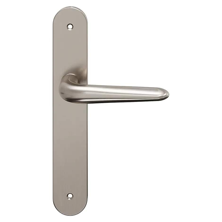 GoodHome Ensemble poignée sur plaque Droit Mehaban effet nickel satin gris L.120mm x l.40mm entraxe 195mm