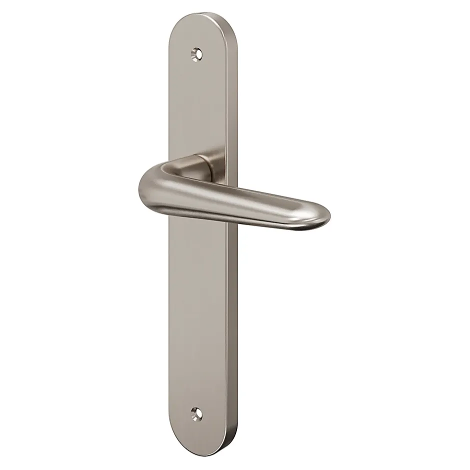 GoodHome Ensemble poignée sur plaque Droit Mehaban effet nickel satin gris L.120mm x l.40mm entraxe 195mm