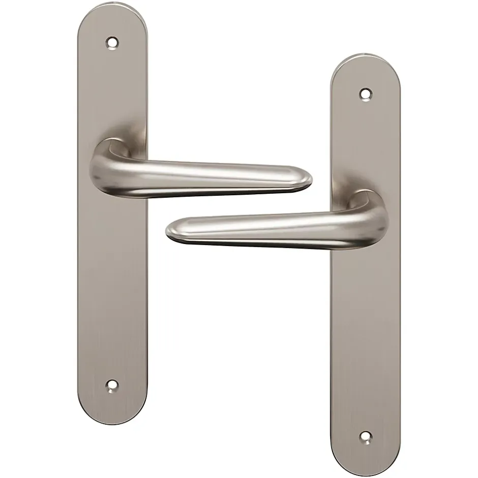 GoodHome Ensemble poignée sur plaque Droit Mehaban effet nickel satin gris L.120mm x l.40mm entraxe 195mm