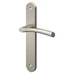 Ensemble poignée sur plaque rond Hirel effet nickel satin gris L.128mm x l.40mm entraxe 195mm-GoodHome Sale