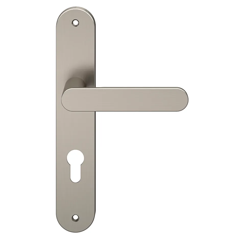 GoodHome Ensemble poignée sur plaque rond Minzh effet nickel satin gris L.120mm x l.40mm entraxe 195mm