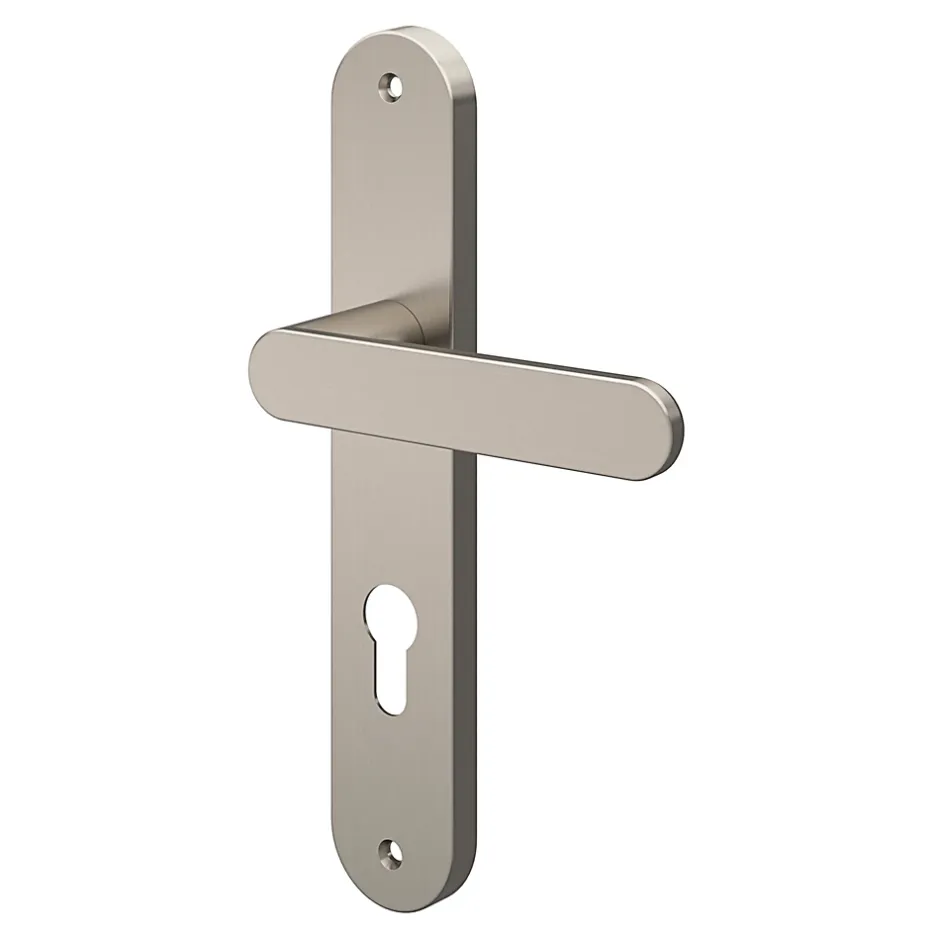 GoodHome Ensemble poignée sur plaque rond Minzh effet nickel satin gris L.120mm x l.40mm entraxe 195mm