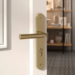 Ensemble poignée sur plaque rondcylindre Tudy effet laiton brillant doré L.119mm x l.41mm entraxe 195mm-GoodHome Discount