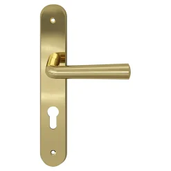 Ensemble poignée sur plaque rondcylindre Tudy effet laiton brillant doré L.119mm x l.41mm entraxe 195mm-GoodHome Discount