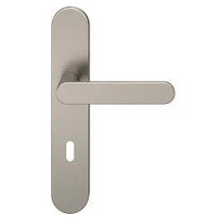 GoodHome Ensemble poignée sur plaque rond serrure Minzh effet nickel satin gris L.120mm x l.42mm entraxe 165-195mm