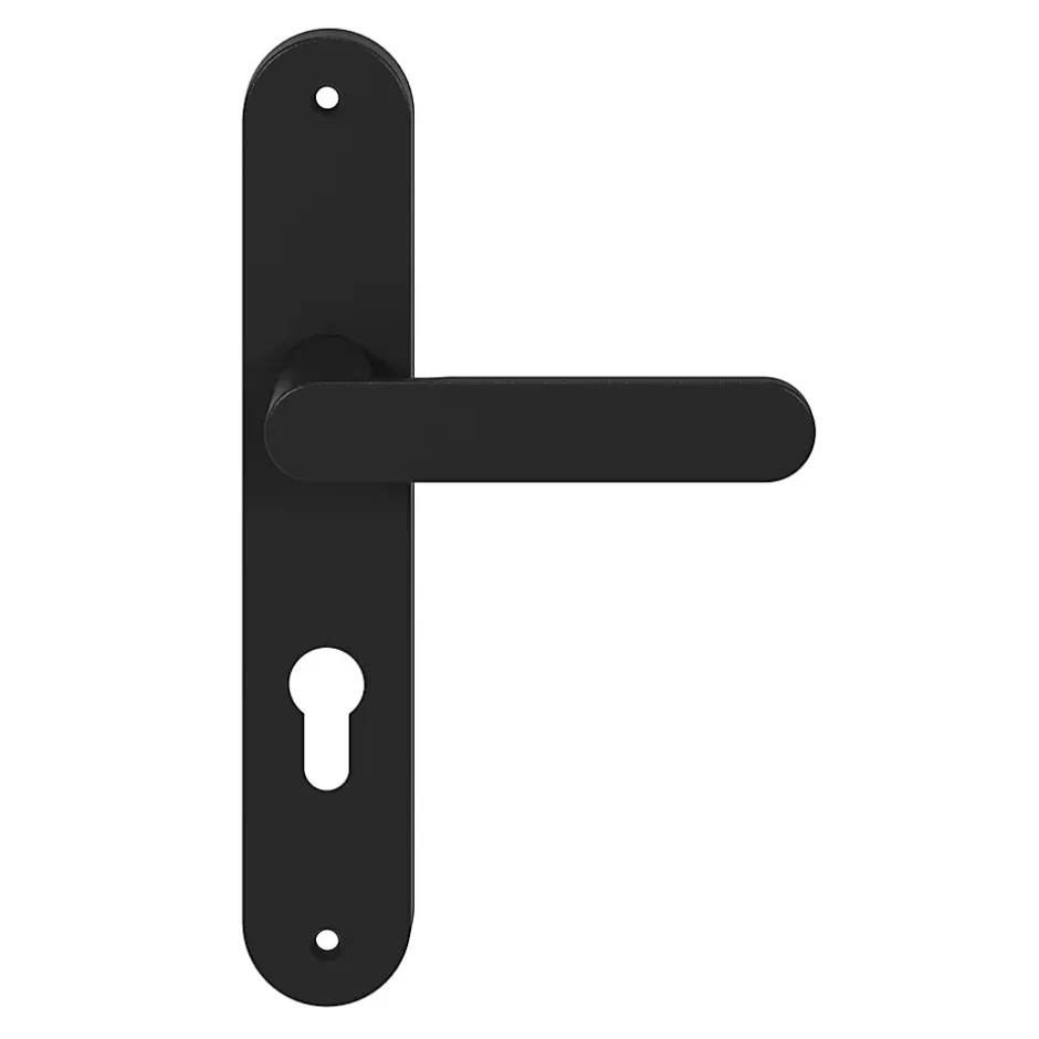 Ensemble poignée sur plaque rond Minzh effet nickel noir L.120mm x l.40mm entraxe 195mm-GoodHome Clearance