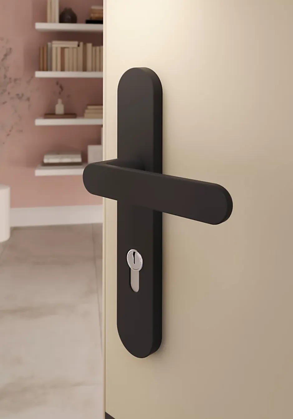 Ensemble poignée sur plaque rond Minzh effet nickel noir L.120mm x l.40mm entraxe 195mm-GoodHome Clearance