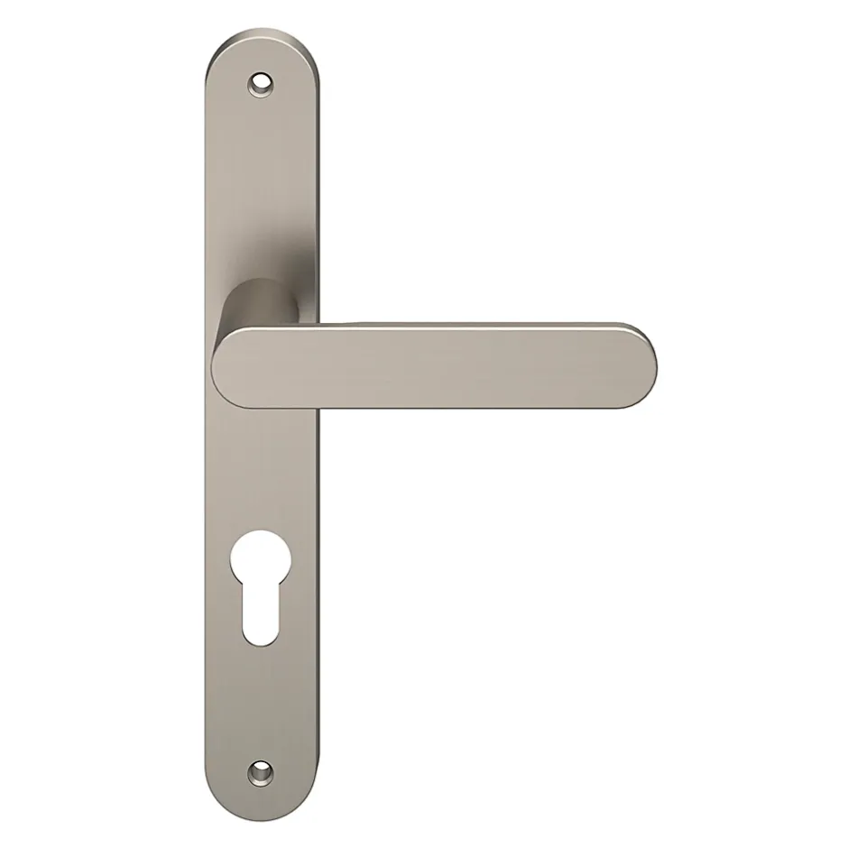 GoodHome Ensemble poignée sur plaque rond Minzh effet nickel satin gris L.120mm x l.33mm entraxe 195mm