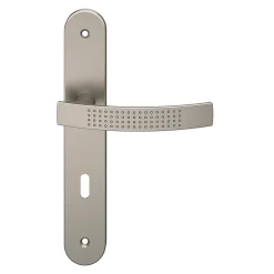 Ensemble poignée sur plaque rond serrure Diss effet nickel satin gris L.139mm x l.40mm entraxe 195mm-GoodHome Hot