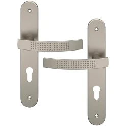 Ensemble poignée sur plaque rondcylindre Diss effet nickel satin gris L.139mm x l.40mm entraxe 195mm-GoodHome Outlet
