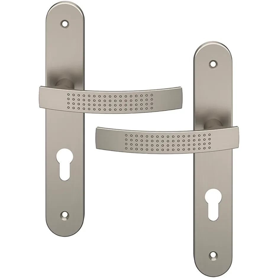 Ensemble poignée sur plaque rondcylindre Diss effet nickel satin gris L.139mm x l.40mm entraxe 195mm-GoodHome Outlet
