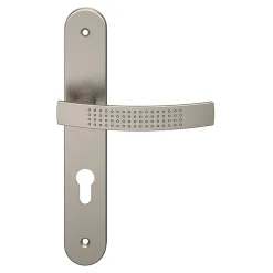 Ensemble poignée sur plaque rondcylindre Diss effet nickel satin gris L.139mm x l.40mm entraxe 195mm-GoodHome Outlet