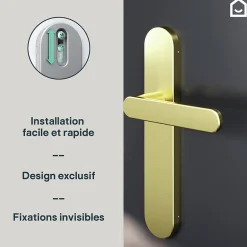 GoodHome Ensemble poignée sur plaque rond Minzh effet laiton satin doré L.120mm x l.42mm entraxe 165-195mm