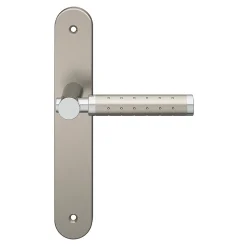 GoodHome Ensemble poignée sur plaque rond Brigg effet chrome et nickel satin gris L.132mm x l.40mm entraxe 195mm