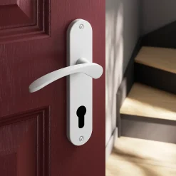 GoodHome Ensemble poignée sur plaque rondcylindre Beare mat blanc L.110.5mm x l.40mm entraxe 165mm