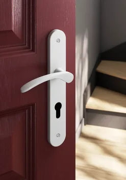 GoodHome Ensemble poignée sur plaque rondcylindre Beare mat blanc L.110.5mm x l.40mm entraxe 195mm