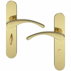 GoodHome Ensemble poignée sur plaque rond à condamnation Ruis effet laiton doré L.138.5mm x l.42mm entraxe 165-195mm