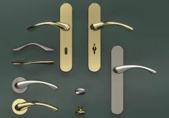 GoodHome Ensemble poignée sur plaque rond à condamnation Ruis effet laiton doré L.138.5mm x l.42mm entraxe 165-195mm