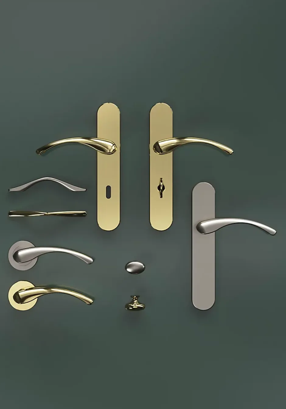 GoodHome Ensemble poignée sur plaque rond à condamnation Ruis effet laiton doré L.138.5mm x l.42mm entraxe 165-195mm