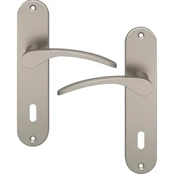 GoodHome Ensemble poignée sur plaque rond serrure Beare effet nickel satin gris L.110.5mm x l.40mm entraxe 165mm