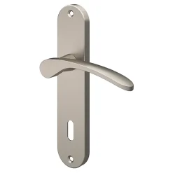 GoodHome Ensemble poignée sur plaque rond serrure Beare effet nickel satin gris L.110.5mm x l.40mm entraxe 165mm